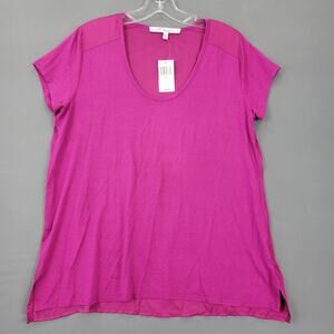 H by Bordeaux Women Shirt Size M Purple Stretch Preppy Scoop Short Sleeves Solid